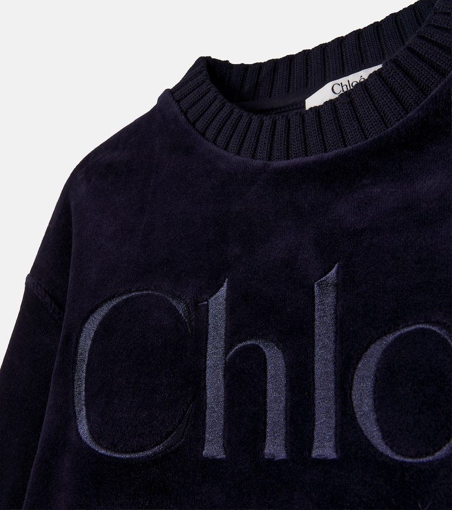 Chloé Kids Logo embroidered cotton velvet sweatshirt
