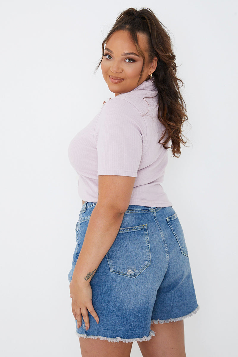 Mid Wash Ripped Denim Shorts