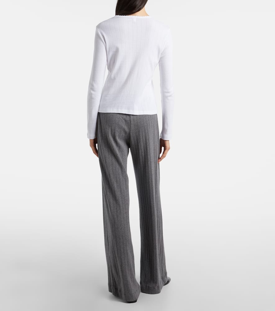 Pointelle cotton wide-leg pants