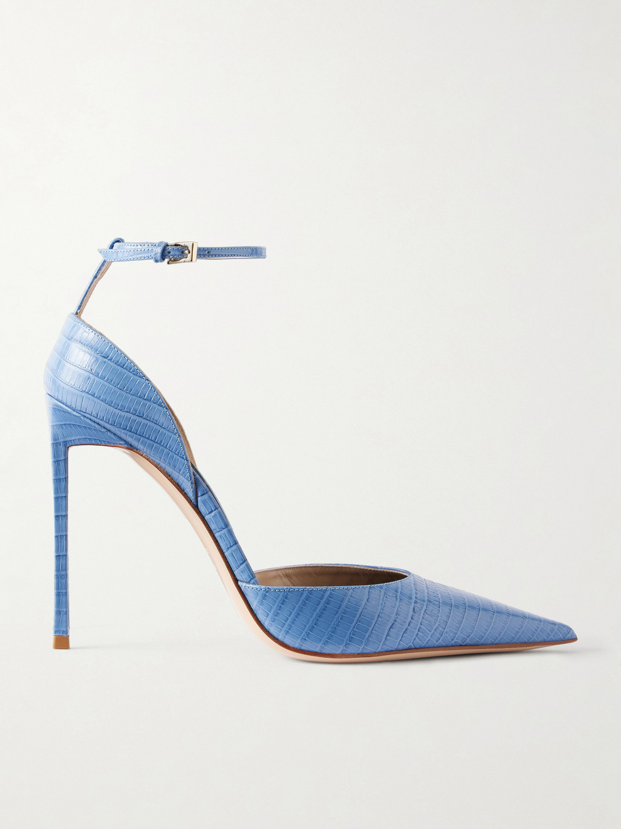 Snake-effect Leather Pumps - Blue