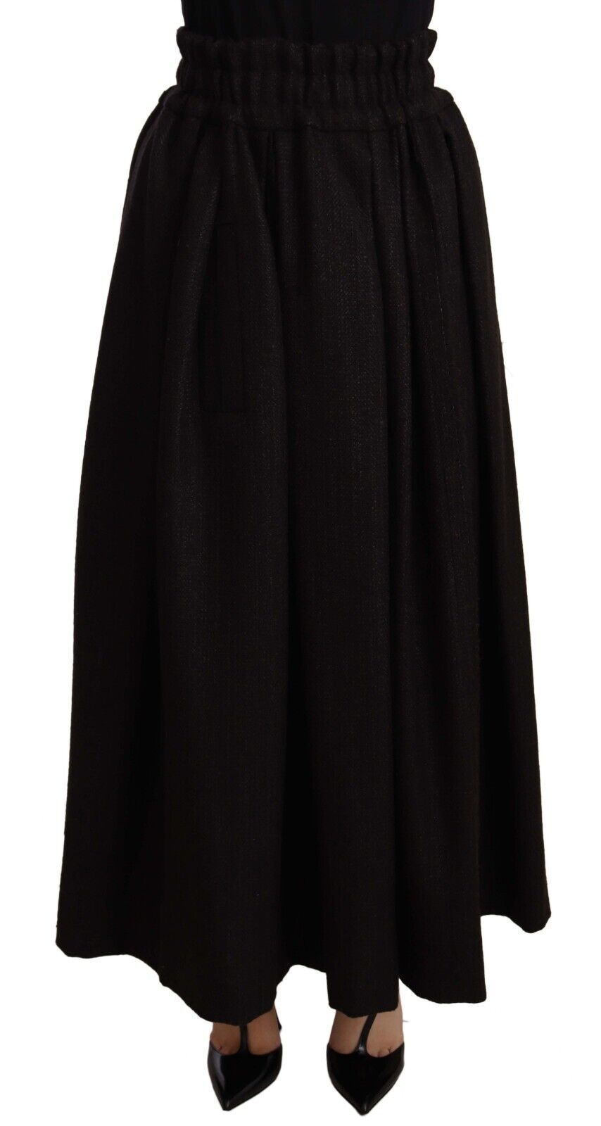 Wool High-Waist Maxi Skirt — Black