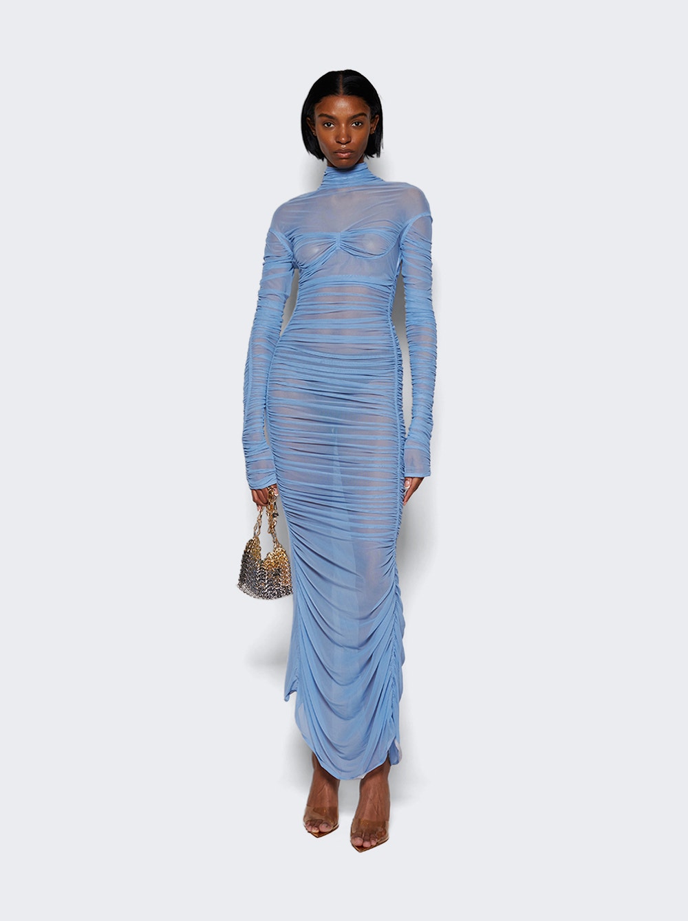 Ruched mesh maxi dress - Blue