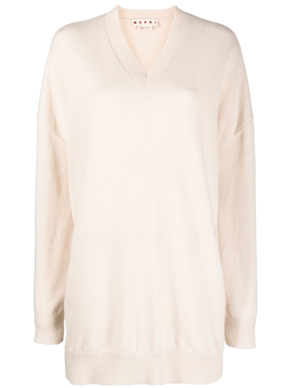 Knitted V-neck long-sleeve jumper - Neutrals