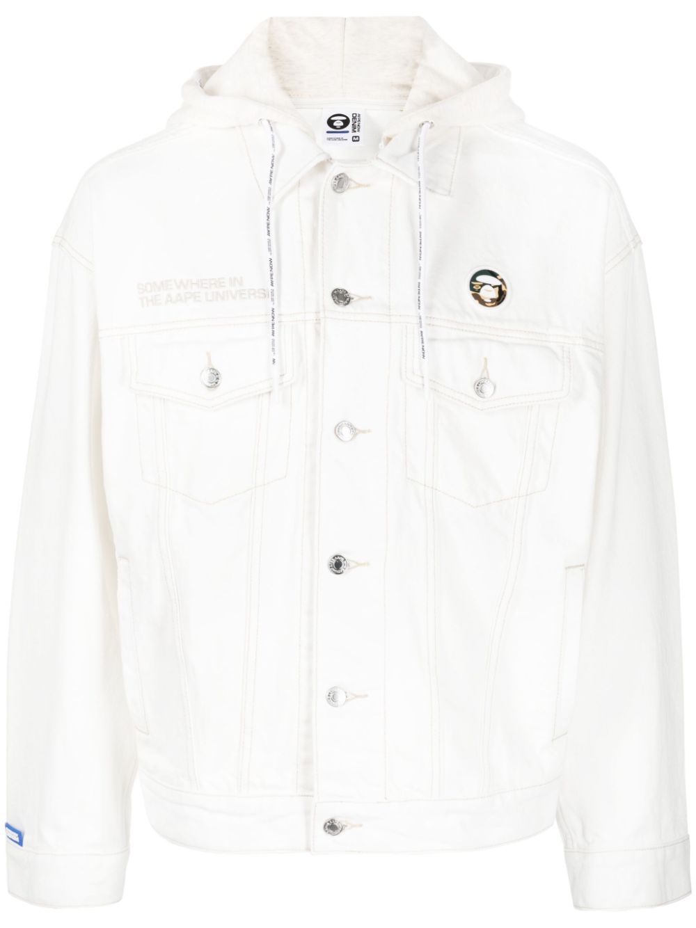 Logo-patch cotton denim jacket - White