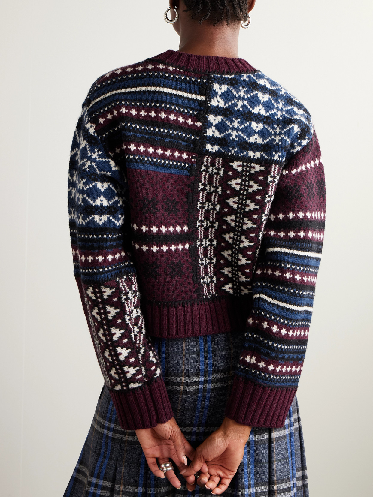Linea Paneled Fair Isle Merino Wool Cardigan - Burgundy