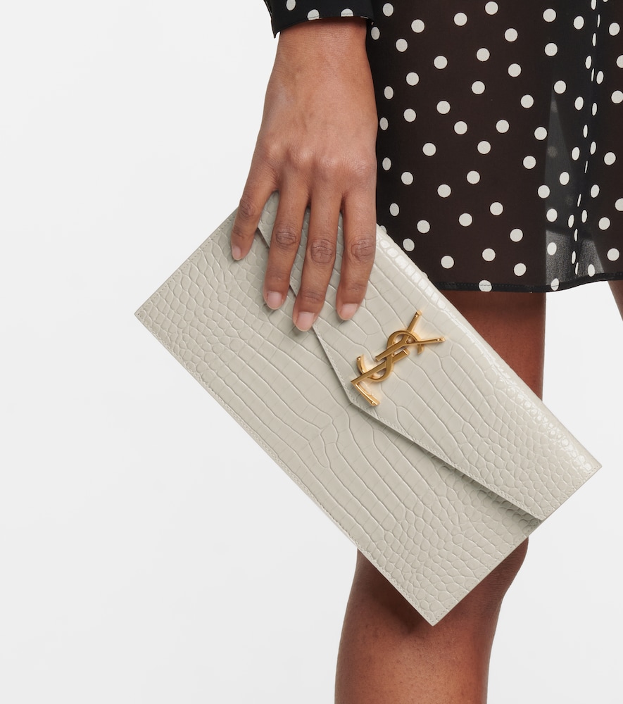 Uptown croc-effect leather clutch