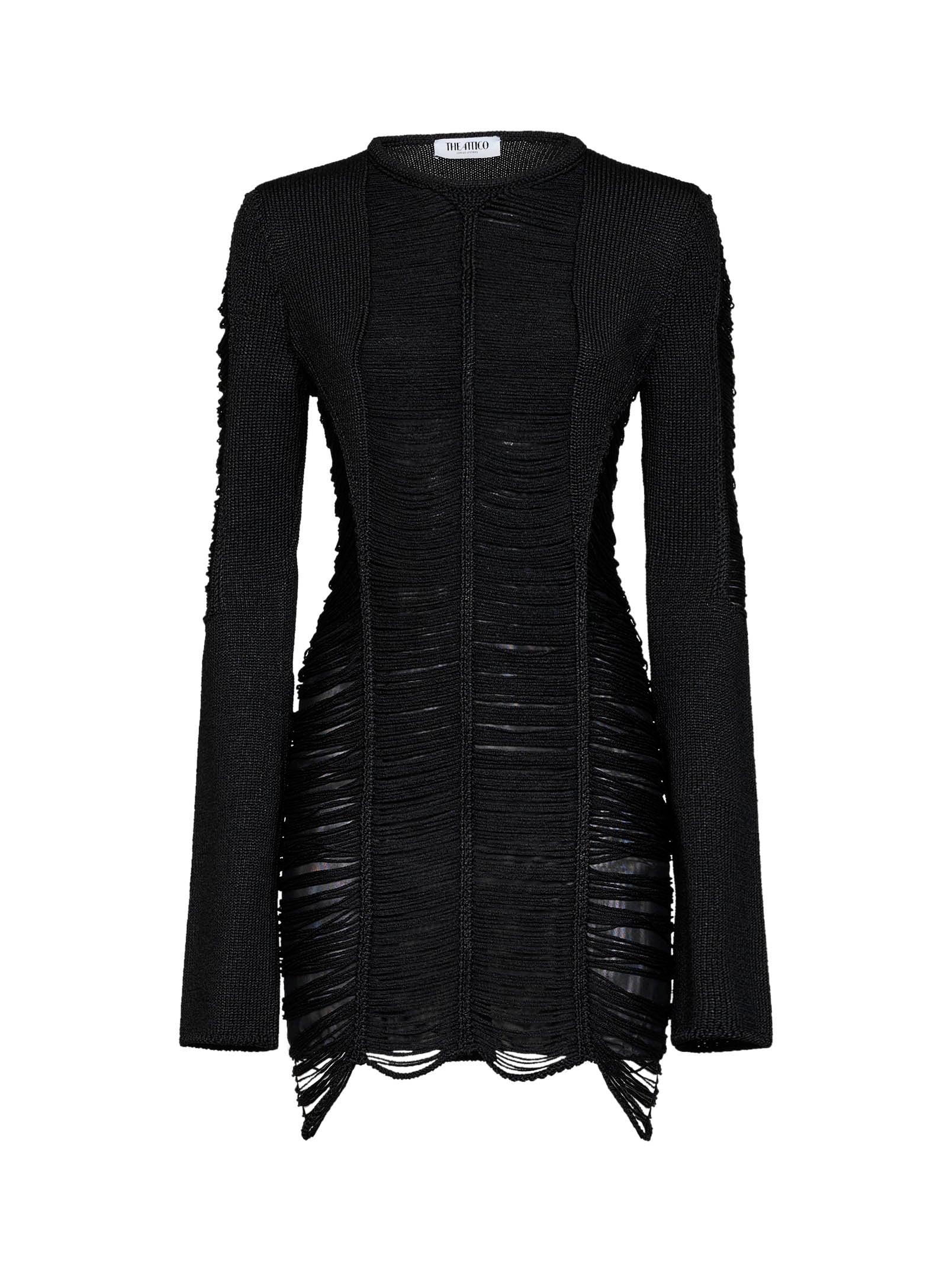 Fringe-Trim Viscose Mini Dress — Black