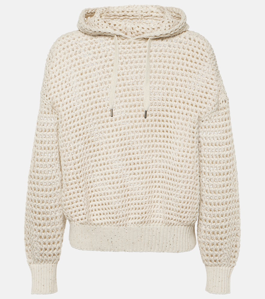 Open-knit cotton-blend hoodie