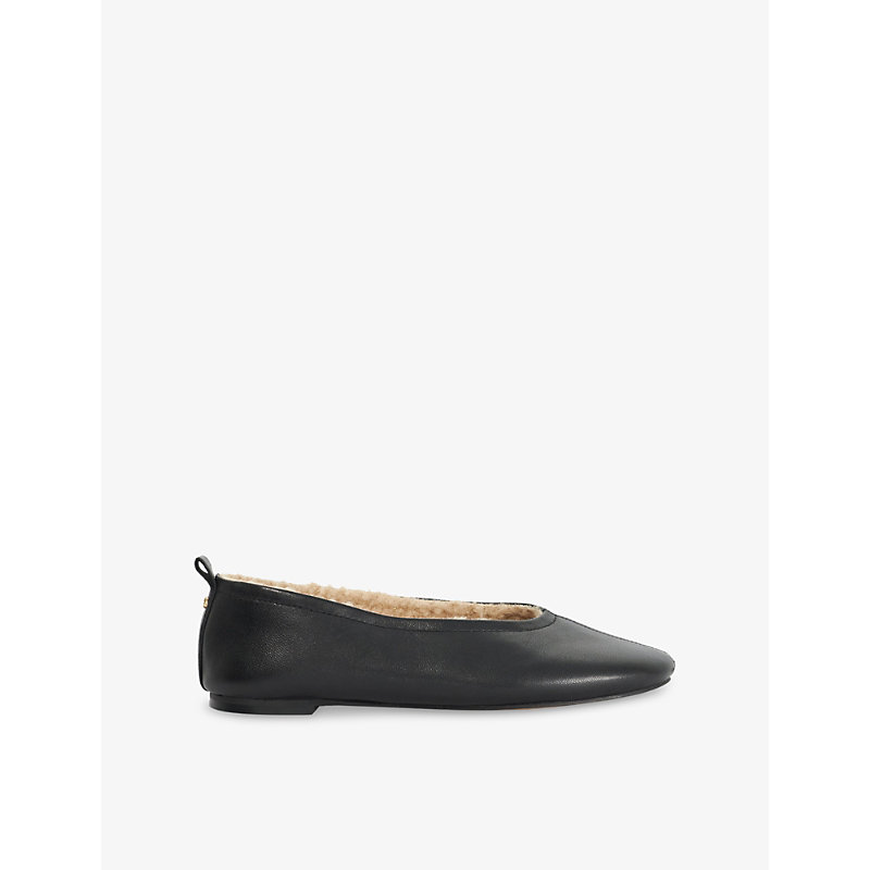 Womens Harliee Faux-Shearling Lined Leather Ballet Flats