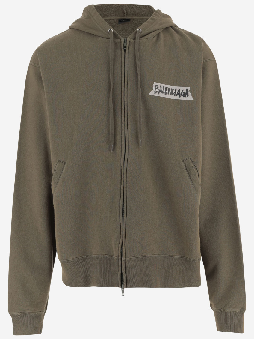 Khaki Masking Tape Zip-up Hoodie