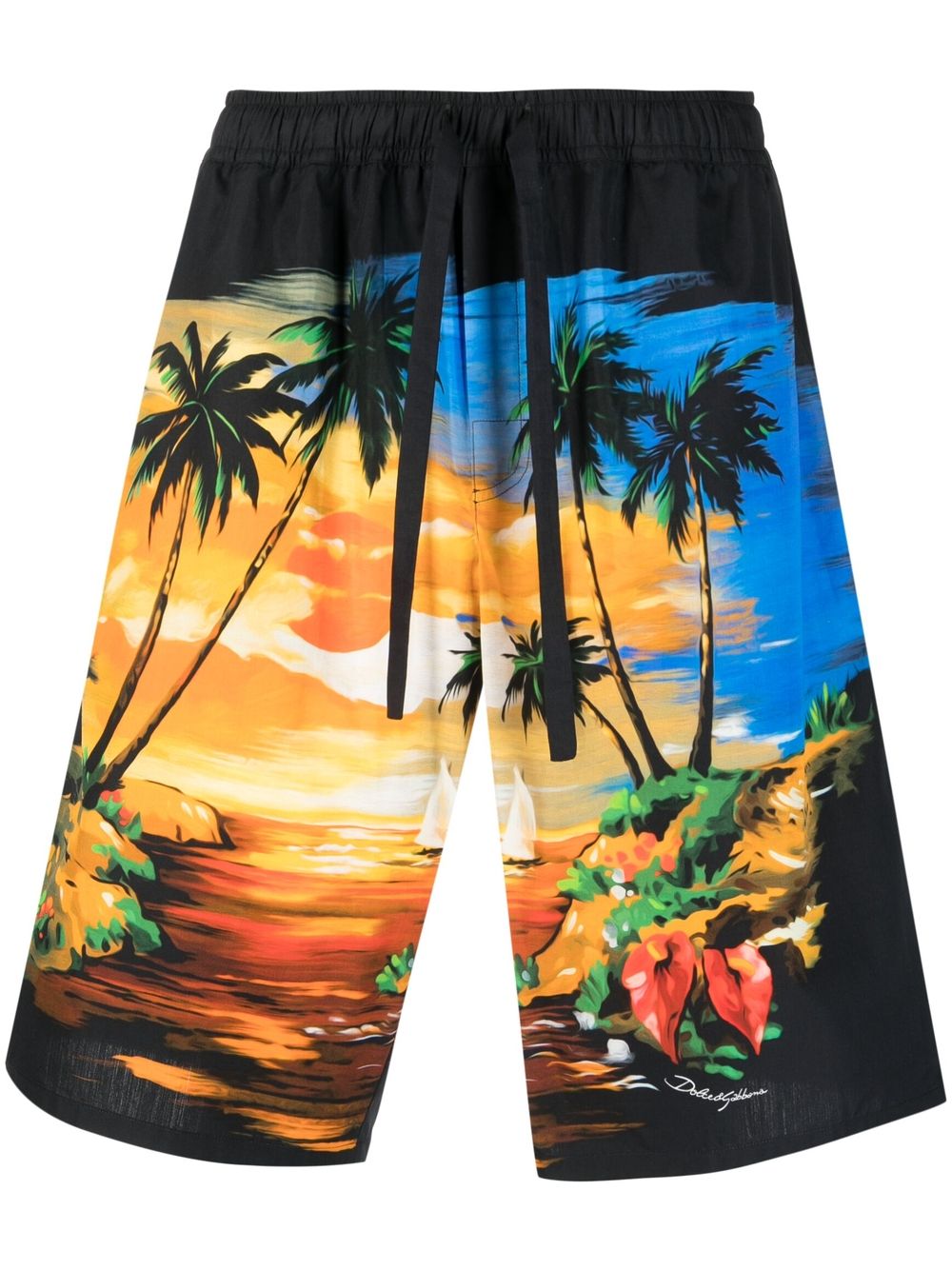Palm tree-print cotton shorts - Blue