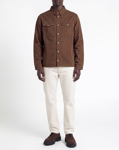 Man Denim shirt Brown Size 34 Cotton