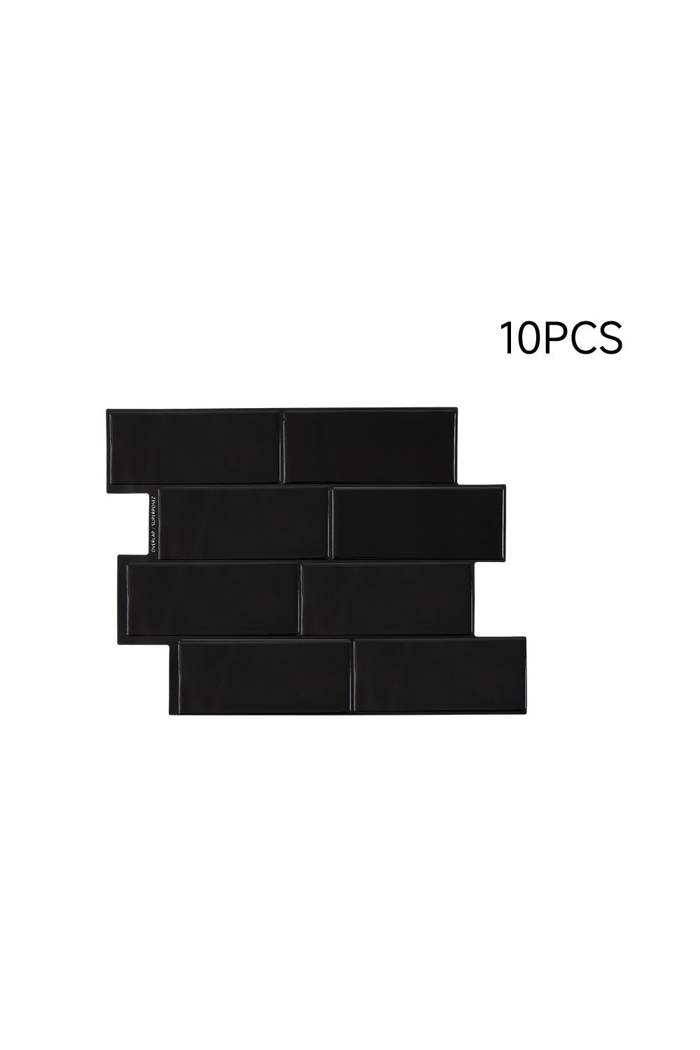 Living and Home Unisex 10Pcs 3D Solid Color Subway Tiles Self-Adhesive Wall Tile Stickers in Black