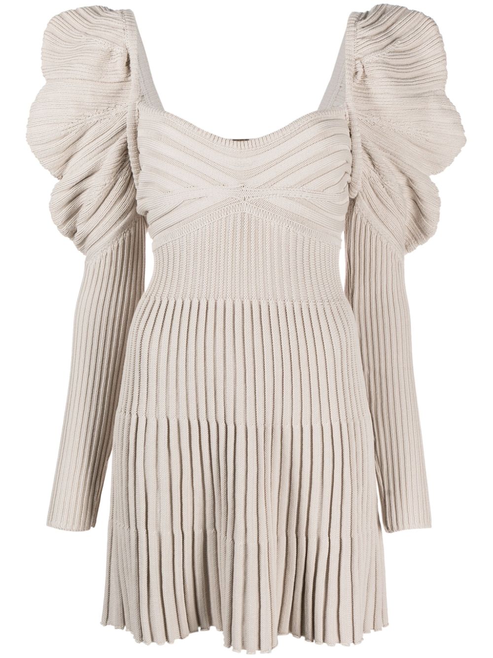 Mutton-sleeve ribbed minidress - Neutrals