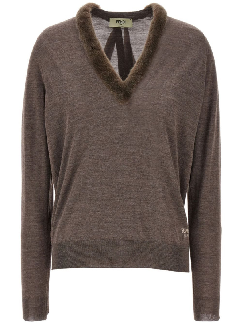 Taupe Classic V-neck Jumper