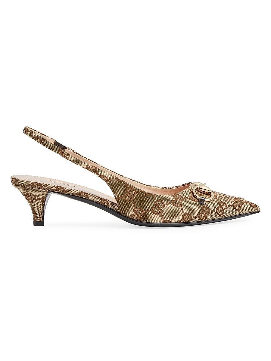 Women's Erin 45MM GG Canvas Slingback Pumps - Beige Ebony