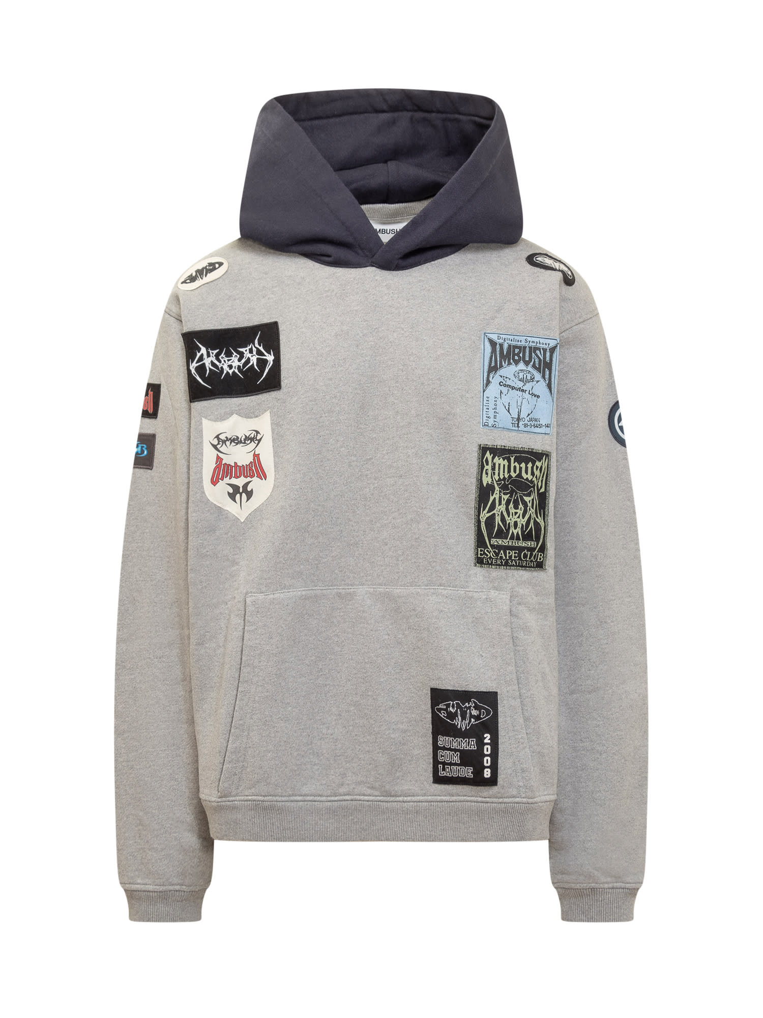 Logo-patchwork cotton hoodie - Grey