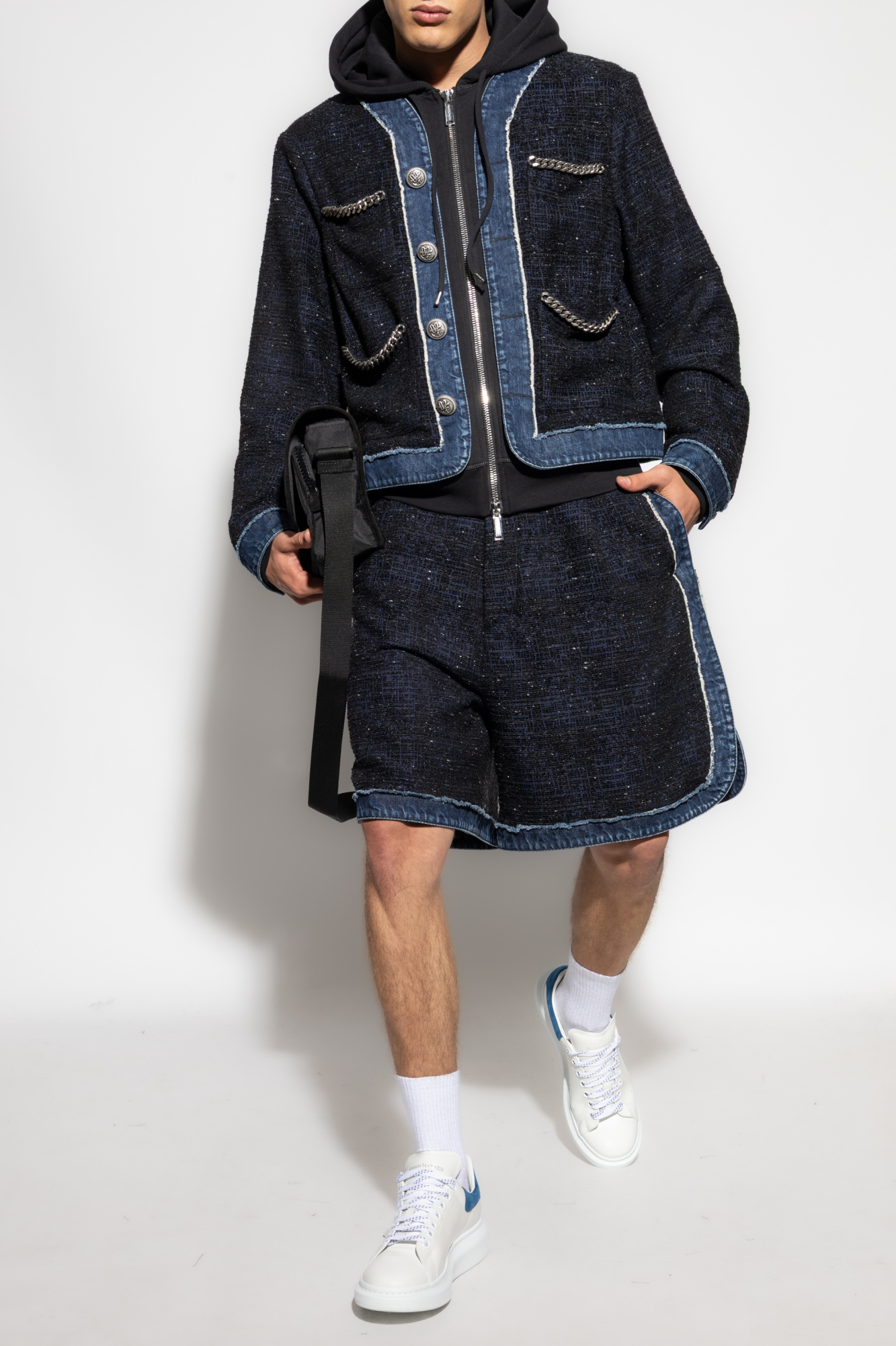 Shorts Made From Combined Fabrics, Men's, Navy Blue
