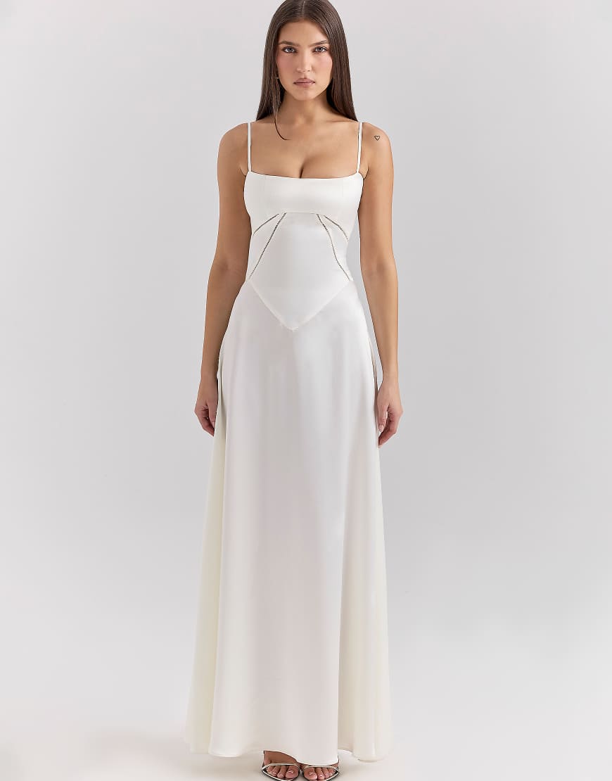 Anabella satin lace up maxi dress in ivory-White