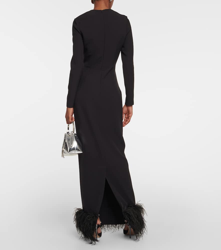 Safiyaa Feather-trimmed crêpe gown
