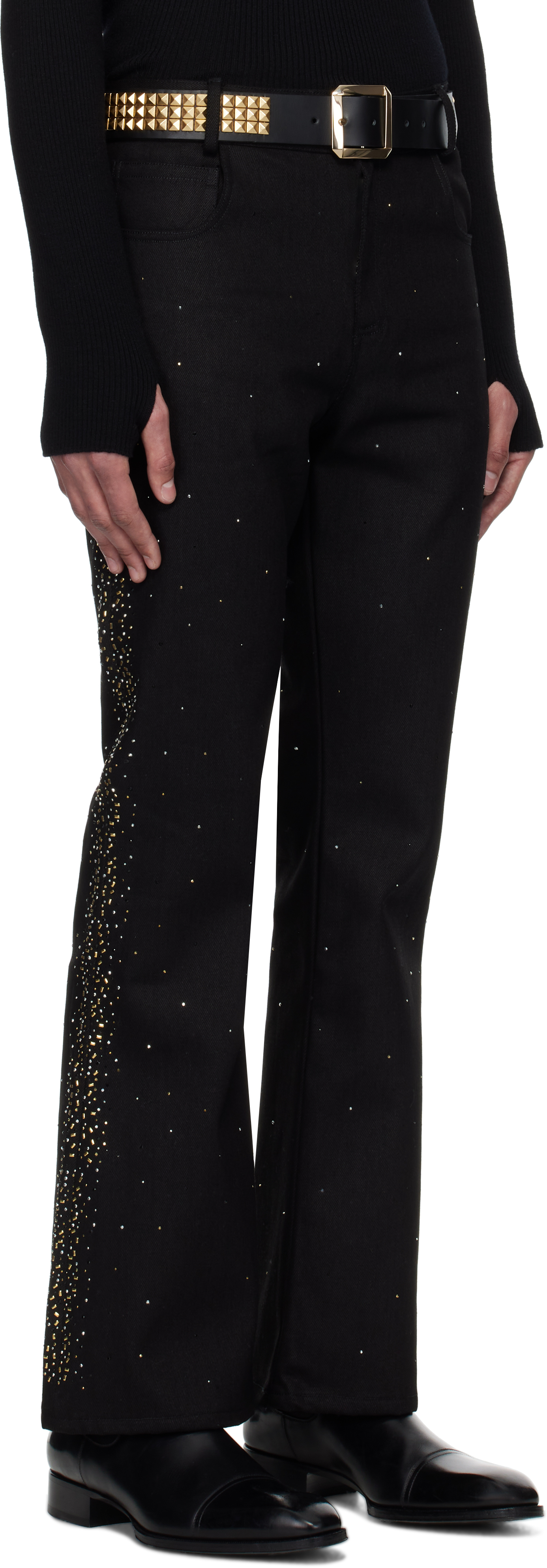 ERNEST W. BAKER ブラック スタッズ 5ポケット フレアジーンズ