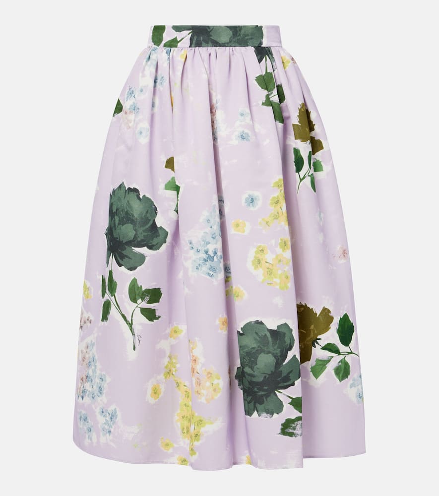Floral cotton-blend midi skirt