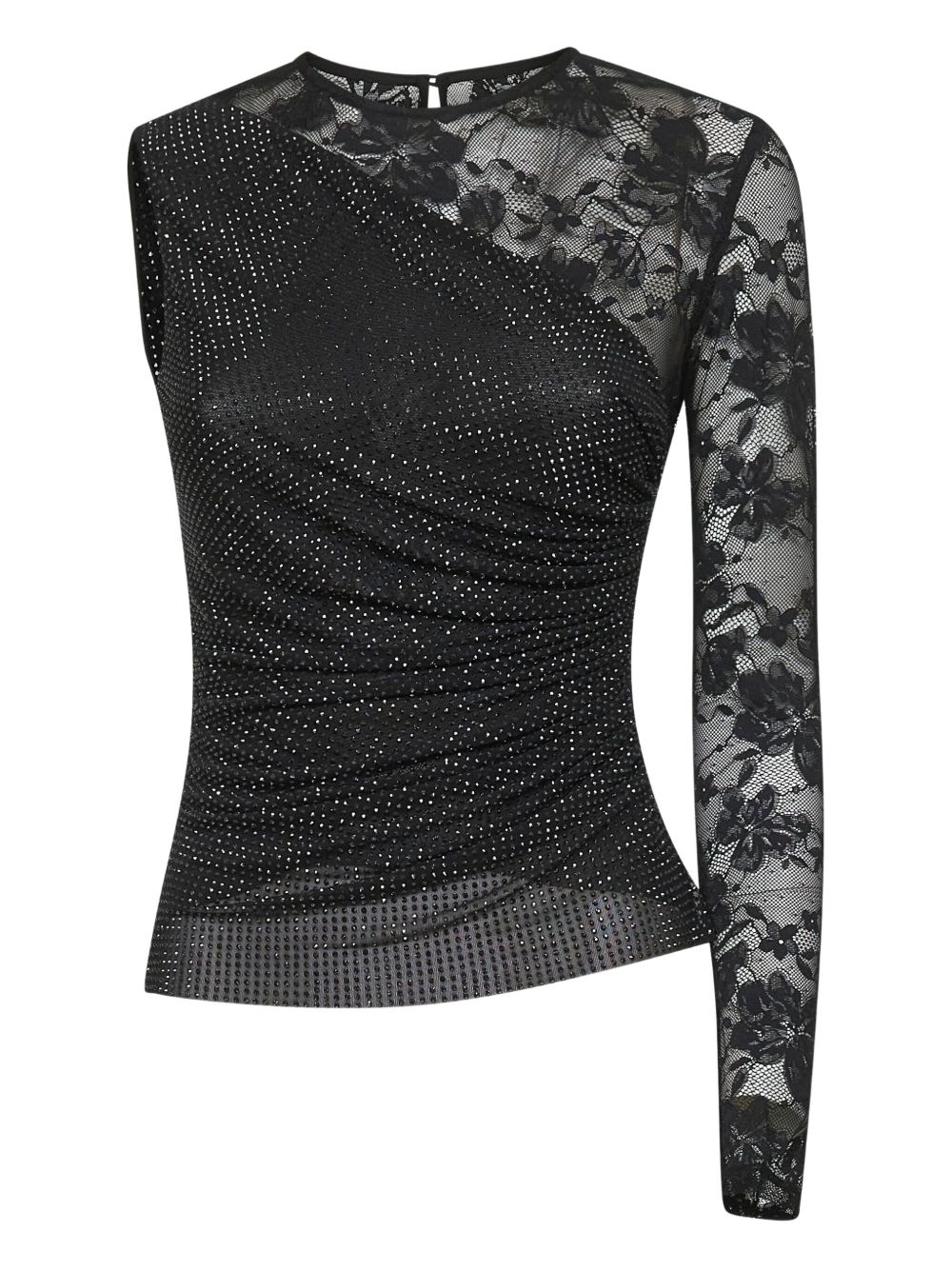 Rhinestone-embellished lace top - Black
