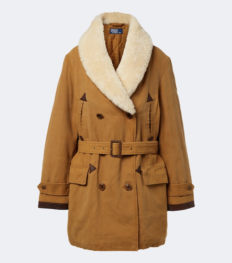 Shearling-trimmed cotton coat