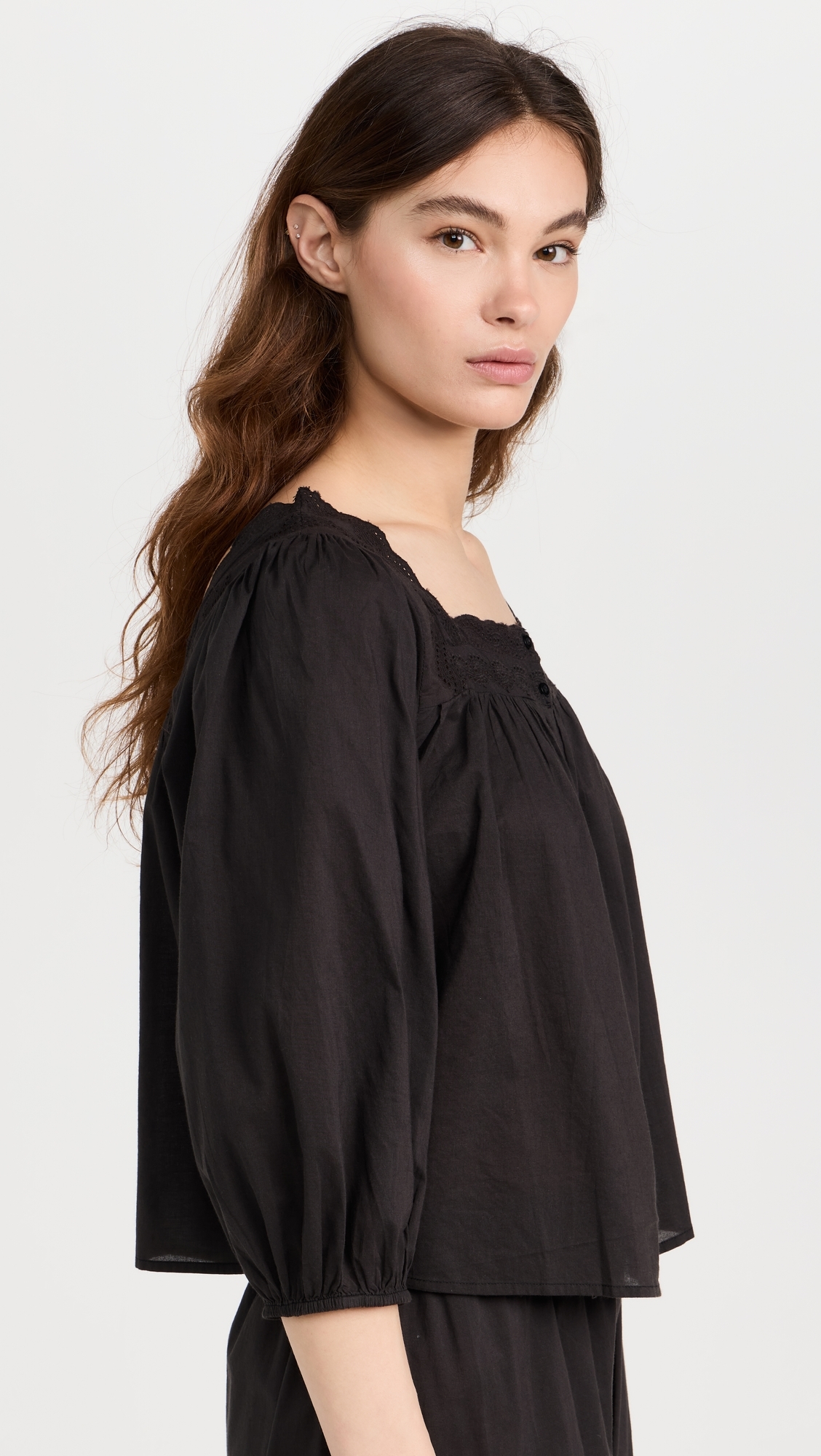 The Eyelet Button Sleep Top Black