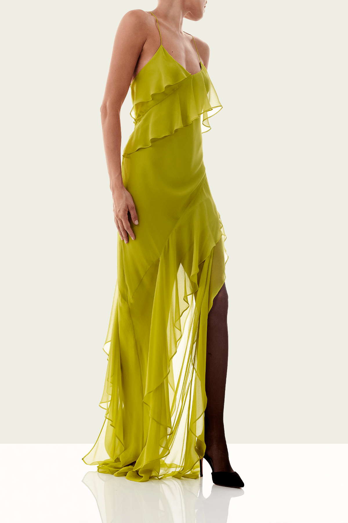 Ruffle Bias Gown in Chartreuse