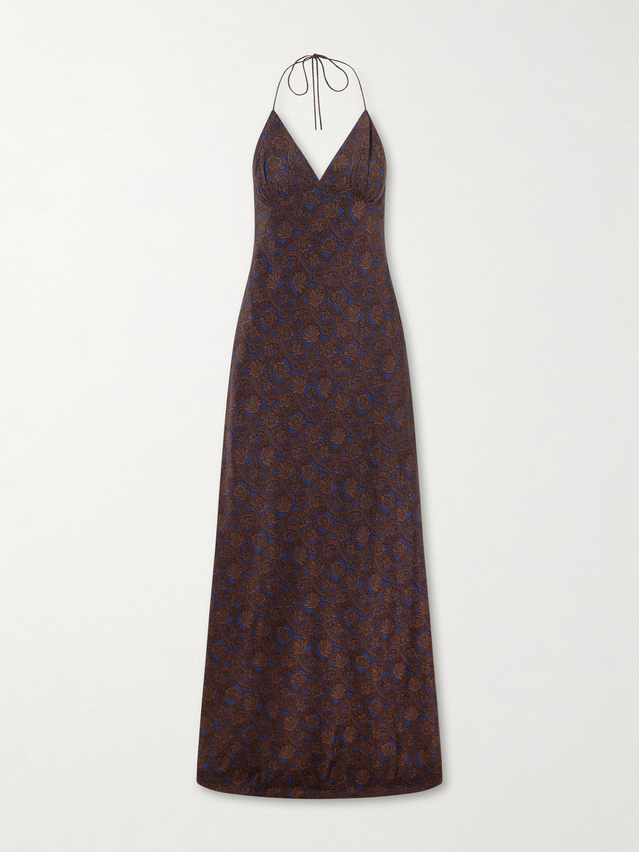 Open-back Printed Silk-crepe De Chine Halterneck Maxi Dress