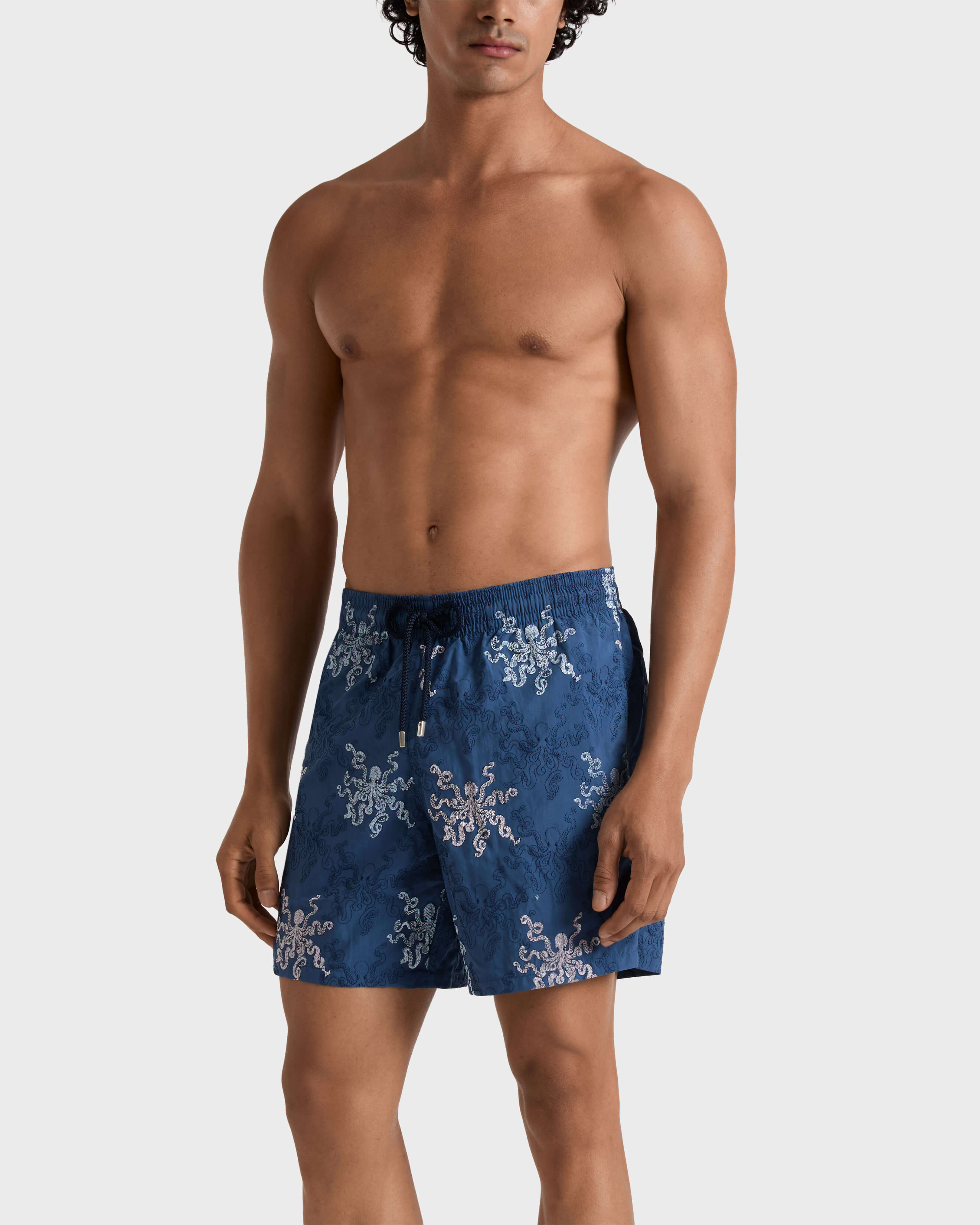 Men Embroidered Swim Trunks Octopus In Stripes - Limited Edition - Swimwear - Mistral - Blue