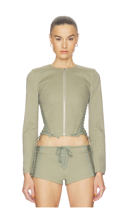HAELO Lace Up Jacket in Surplus Khaki in Olive. - S also in XXS, XS, M