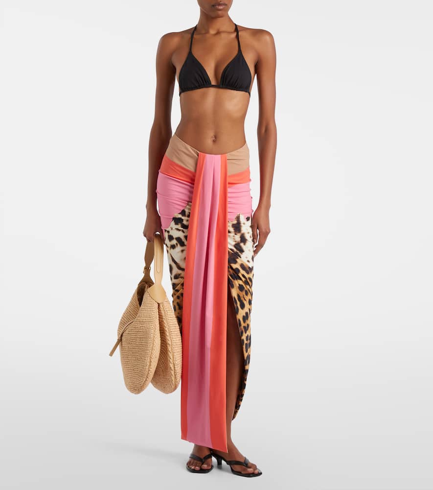 Leopard-print asymmetric maxi skirt