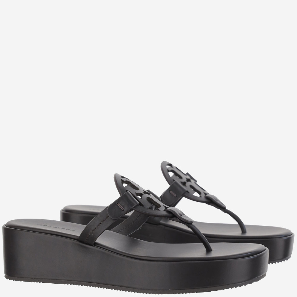 Black Logo Wedge Sandals