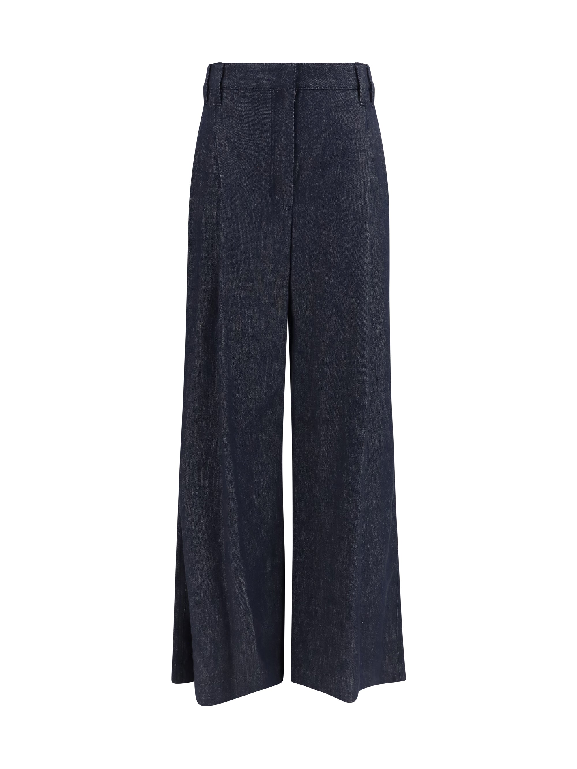 Denim Effect Twill Wide Jeans — Blue