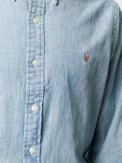 Logo-embroidered chambray shirt