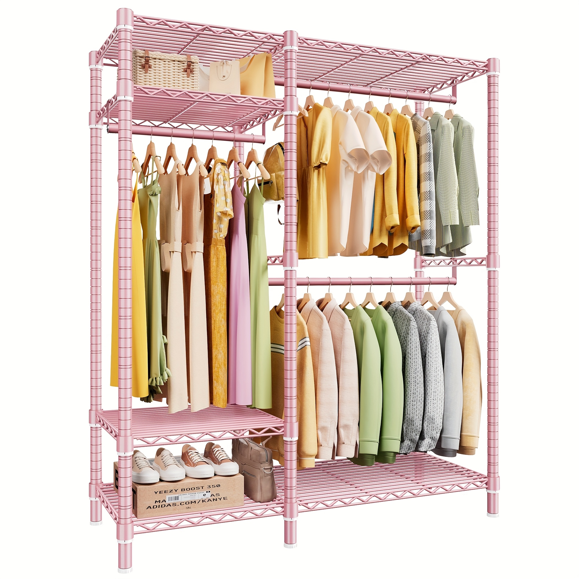 TEMU Clothes Rack Heavy Duty 700lbs Clothing Racks For Hanging Clothes Metal Garment Rack Freestanding Wardrobe Closet Sturdy&adjustable, Pink