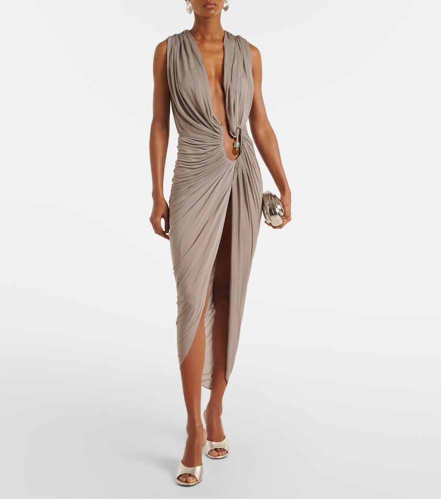 Ripple embellished draped jersey gown