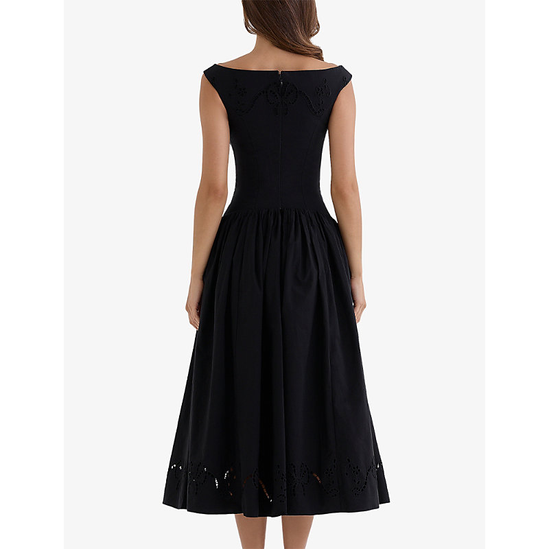 Womens Lauren Boat-Neck Broderie Cotton-Blend Midi Dress