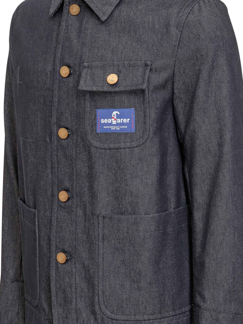 Dark Blue Solid Shirt Collar Jacket