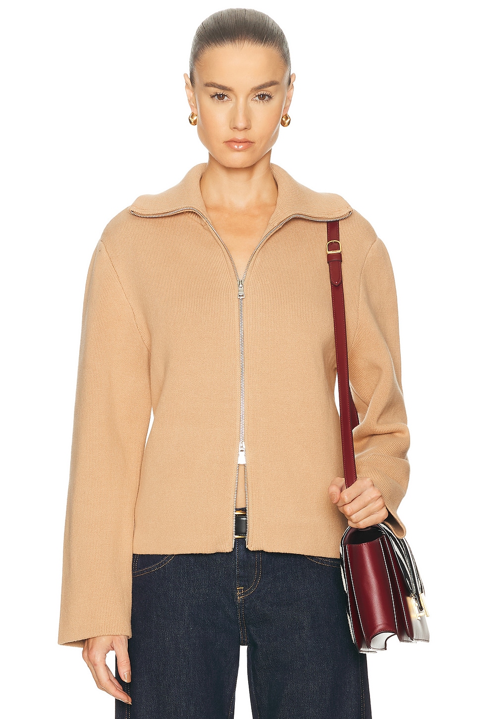 L'Academie Avey Zip Cardigan in Tan. - L also in XXS, XS, S