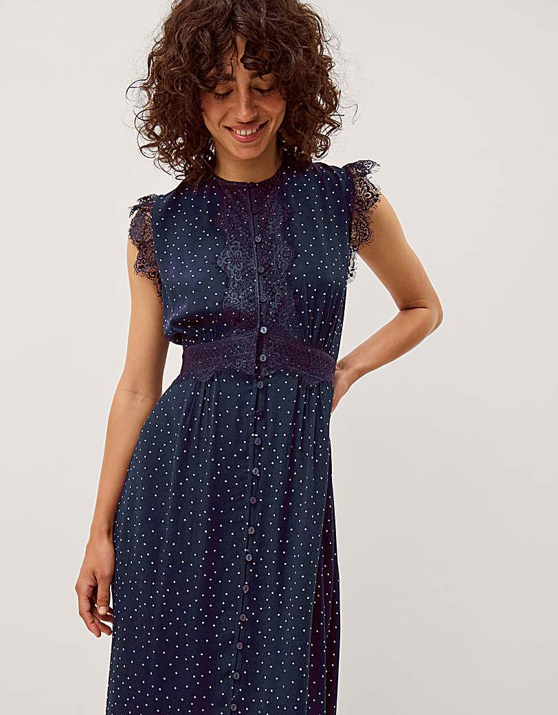 Monsoon Cleo Lace Polka Dot Midi Dre