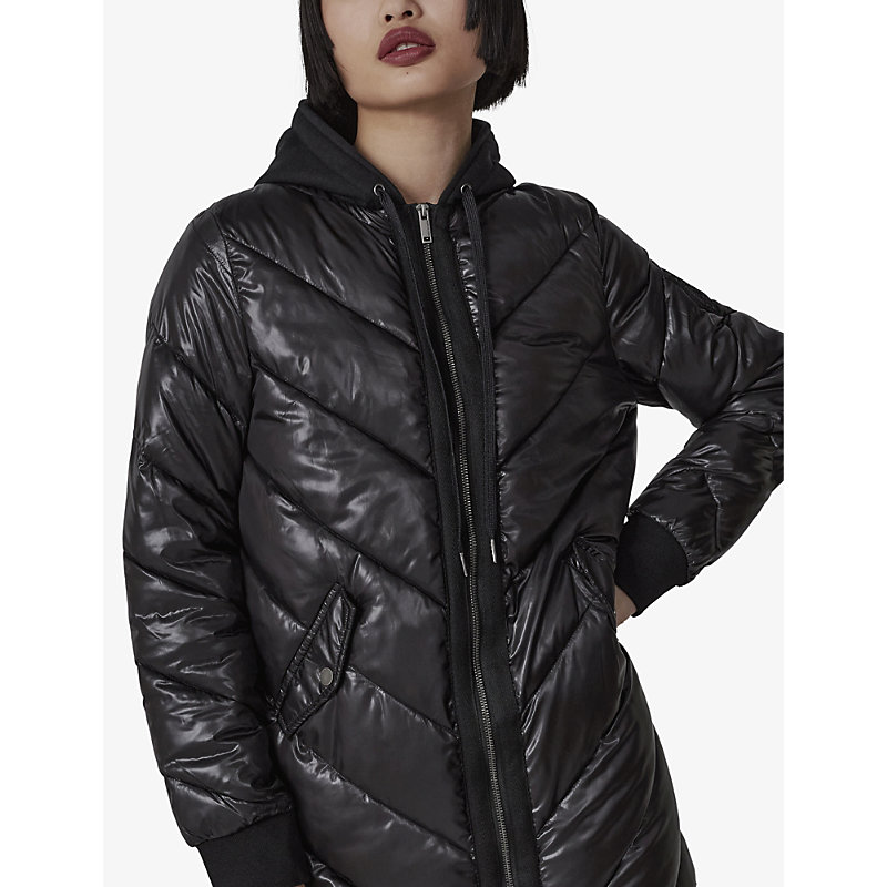 Womens Black Hooded Padded Shell Coat