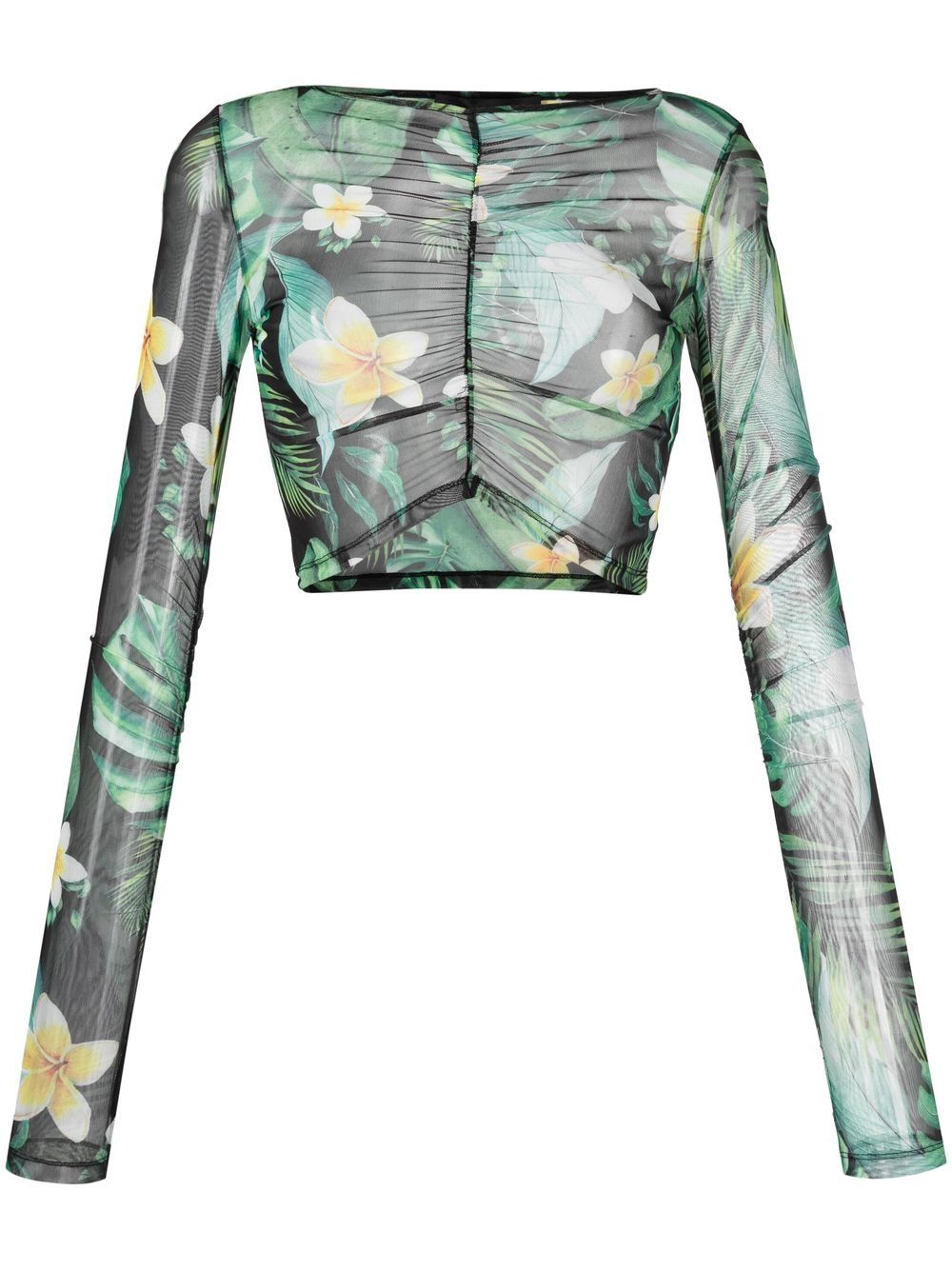 Hawaii-print cropped top - Green