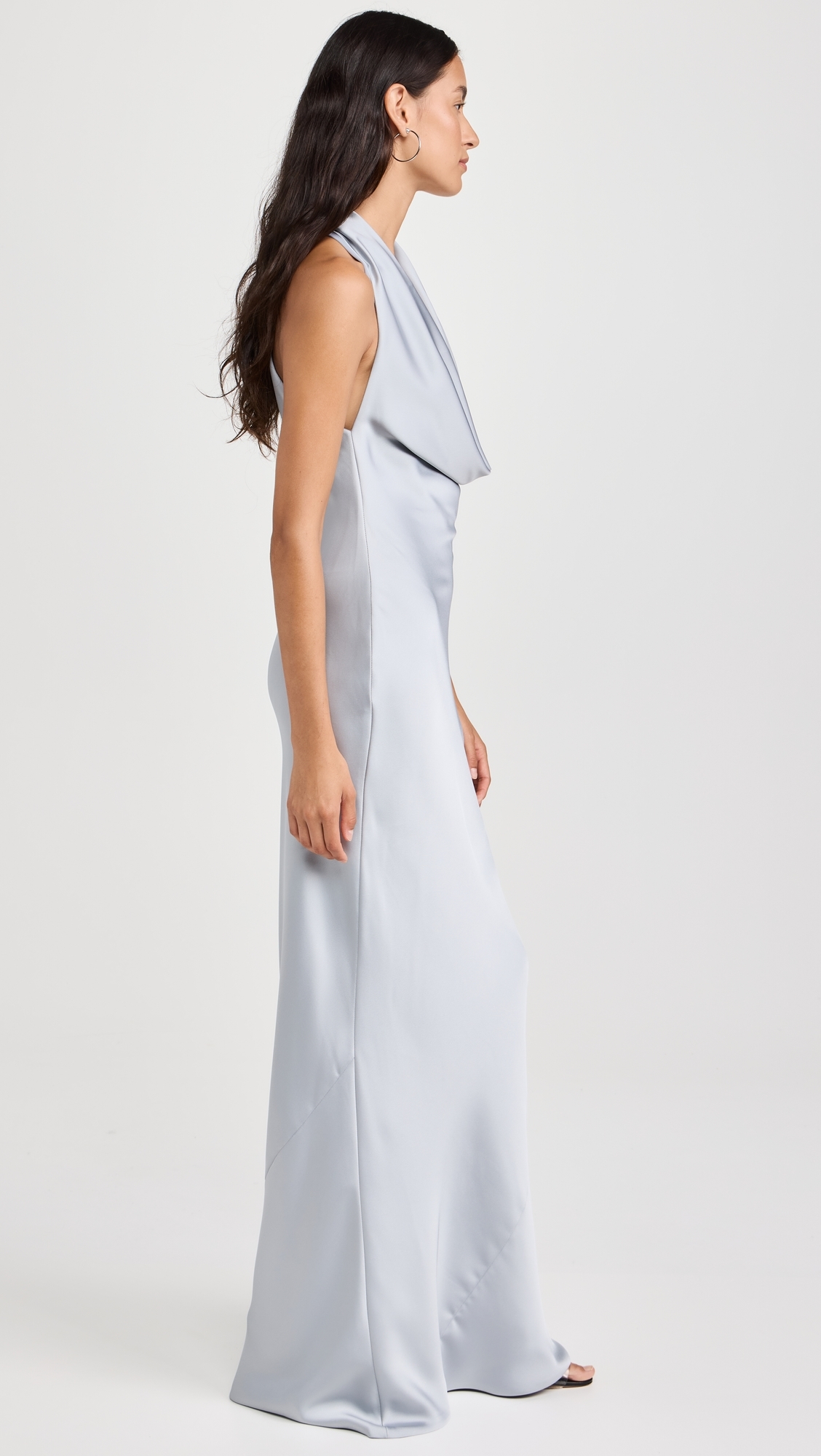 Halter Drape Bias Gown Silver
