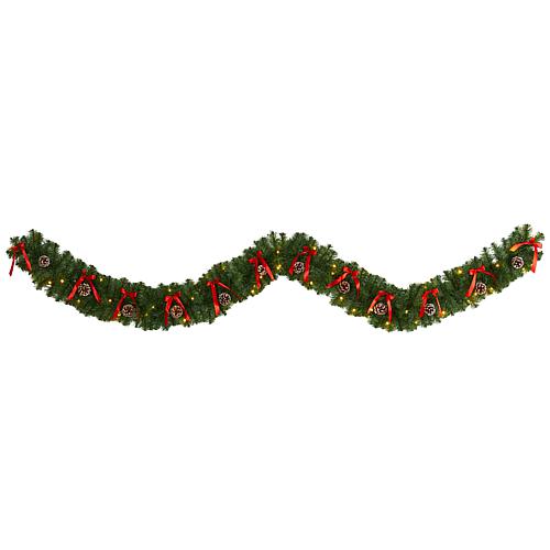 9 ft. Bow and Pinecone Artificial Christmas Garland with 35 Clear LED Lights