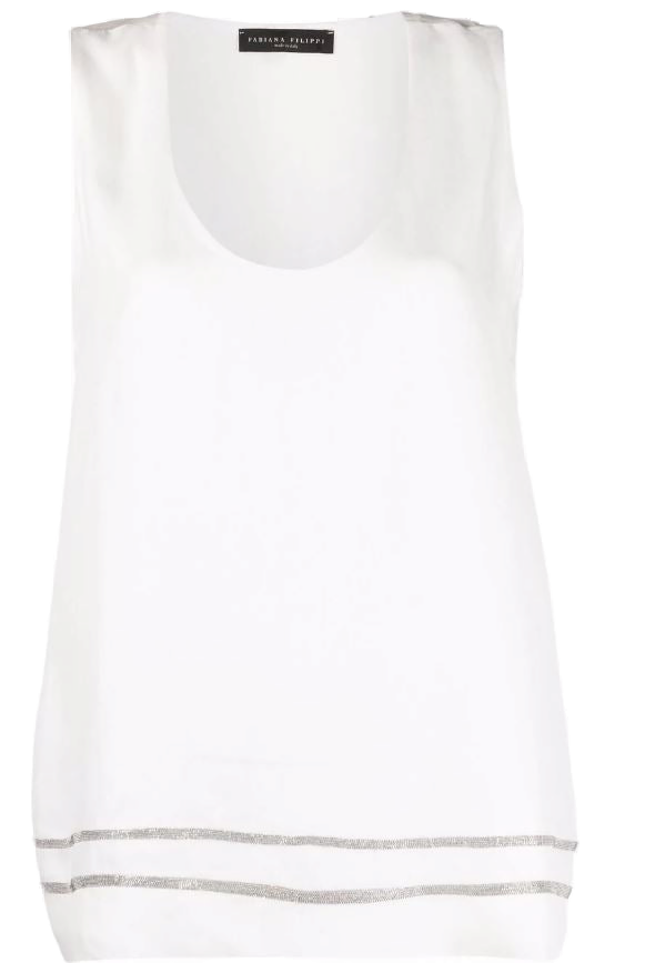 Chain-Embellished Silk Tank Top — White