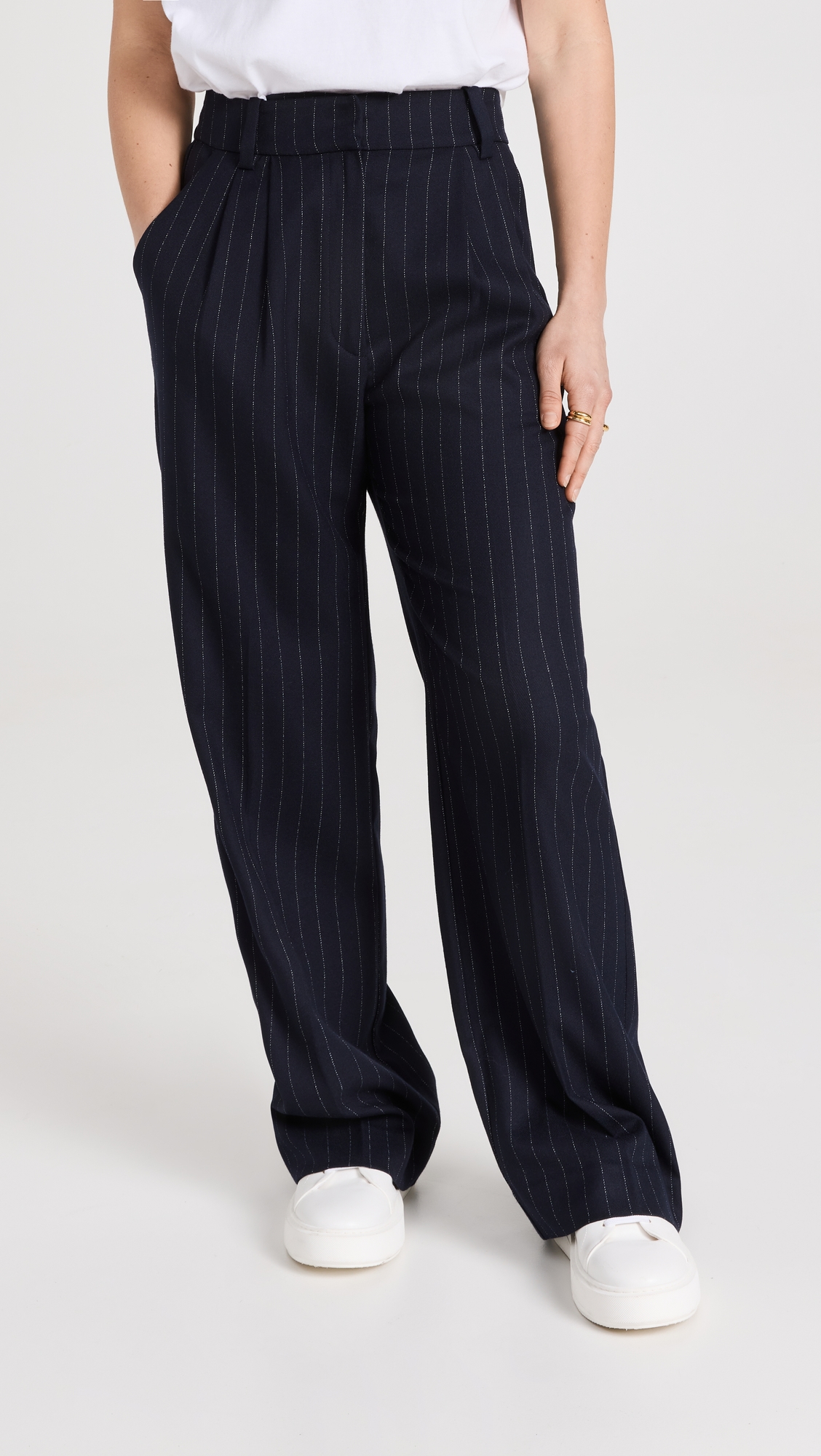The Favorite Pants Petite Navy Pinstripe