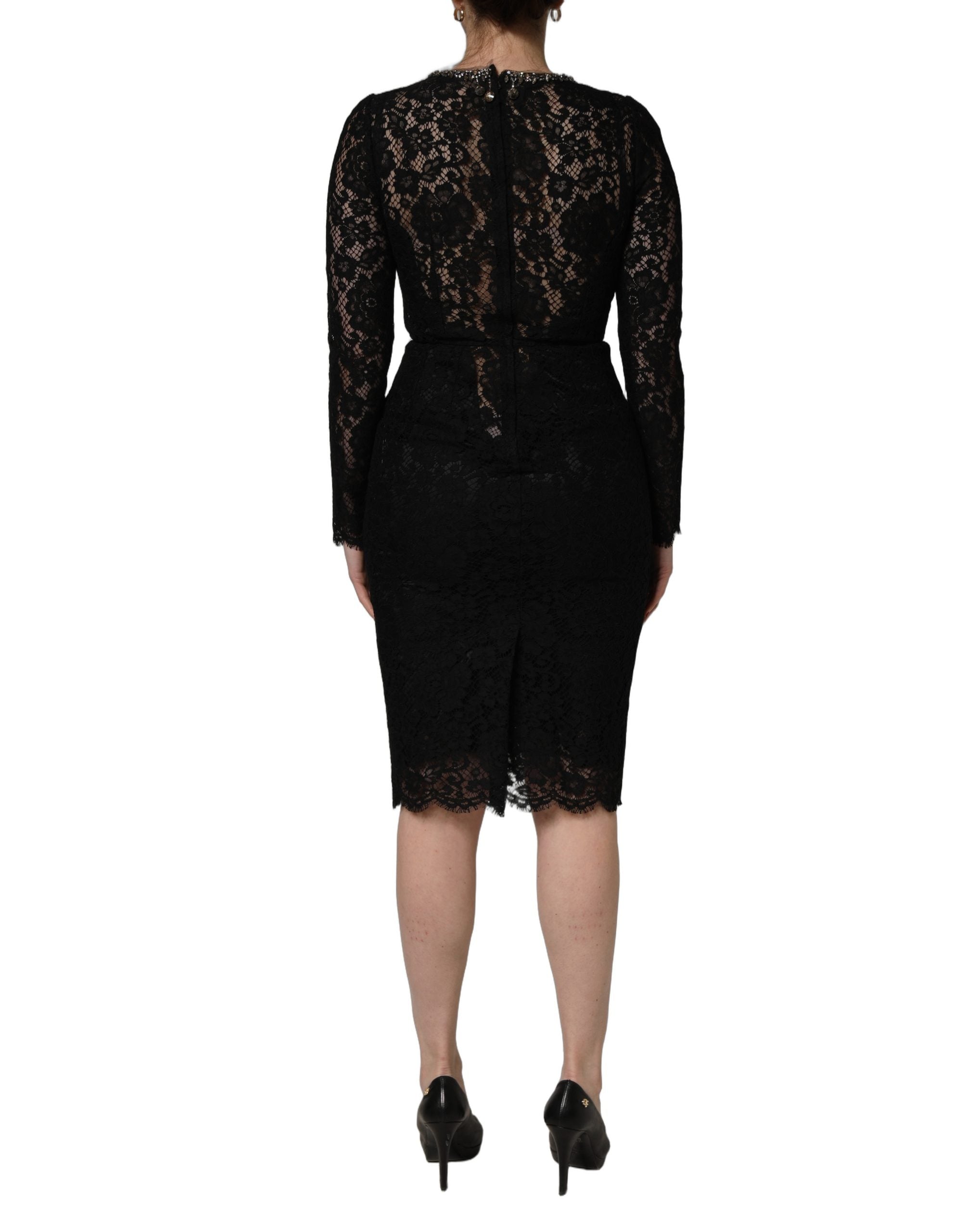 Crystal-Embellished Lace Dress — Black